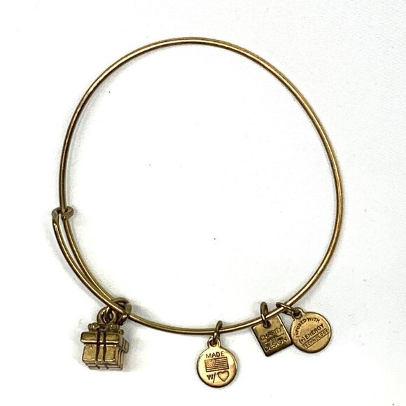 Alex and Ani Gift Box Charm Bracelet Gold Finish - Expands 2"- 3.5" - Picture 2 of 2